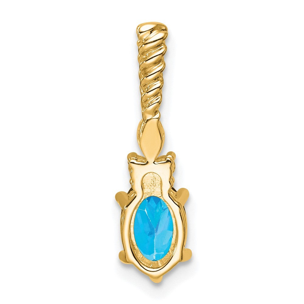 14k Yellow Gold Polished Diamond and Blue Topaz Twisted Chain Slide