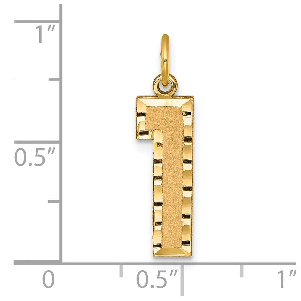 14k Yellow Gold Large Brushed Diamond-cut Number 1 Charm Pendant for Women