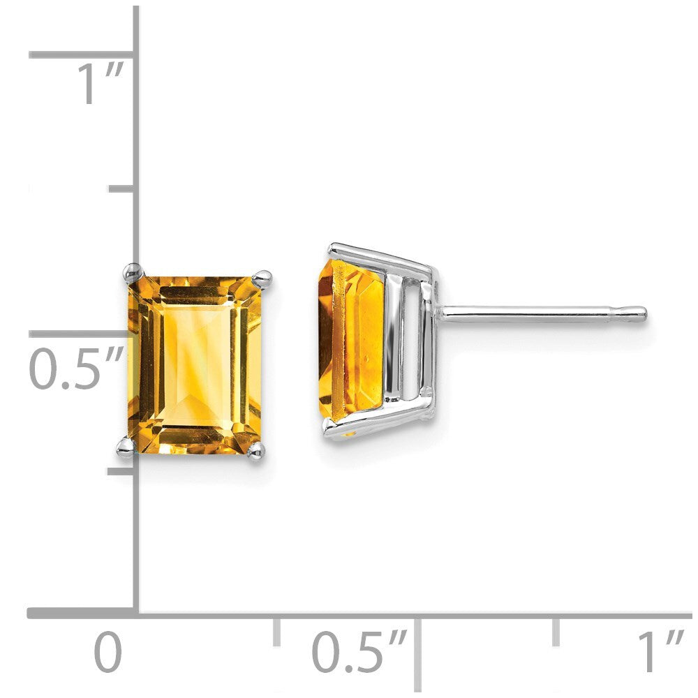 14k White Gold 8x6mm Emerald Cut Citrine Stud Earrings Gift for Women