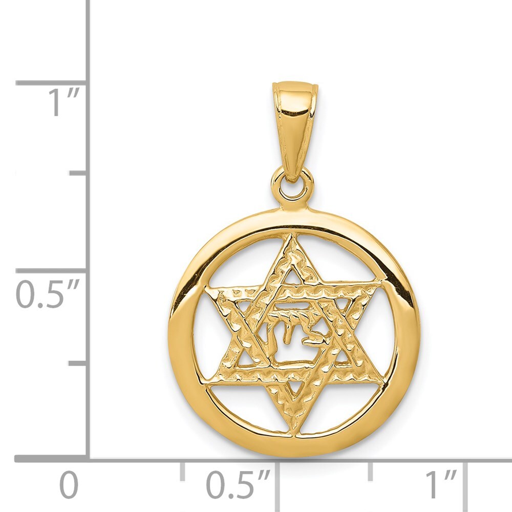 14k Yellow Gold Jewish Chai In Star Of David Pendant for Women