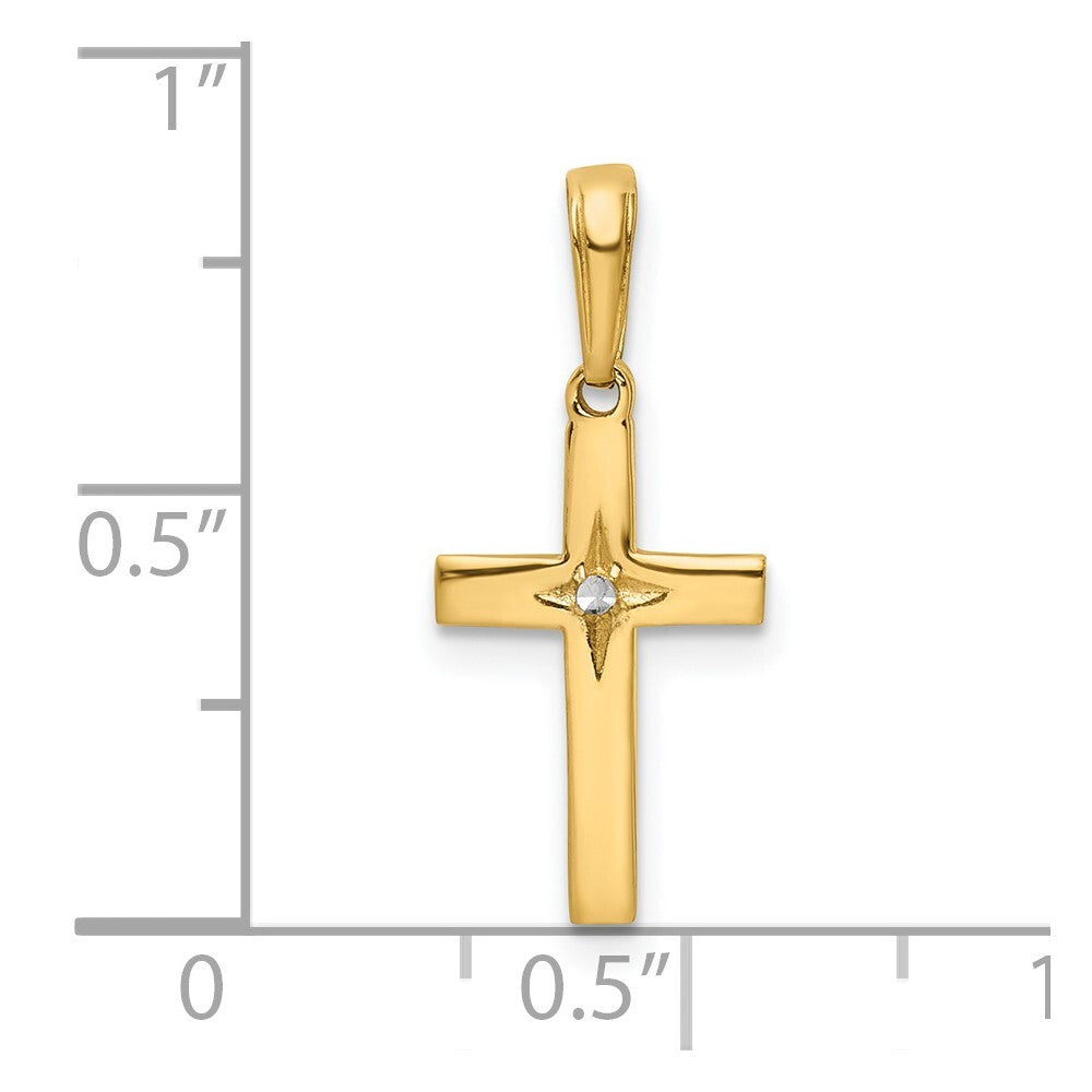 14k Yellow Gold Rhodium Diamond-Cut Cross Pendant for Women