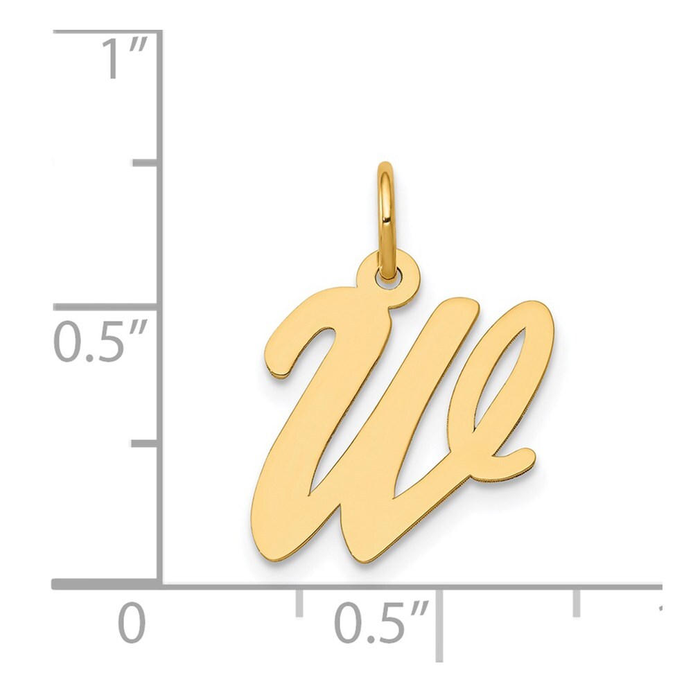 14k Yellow Gold Medium Script Letter W Initial Charm Pendant for Women