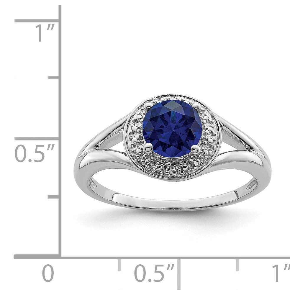 Sterling Silver Rhodium-plated Diamond & Created Sapphire Ring