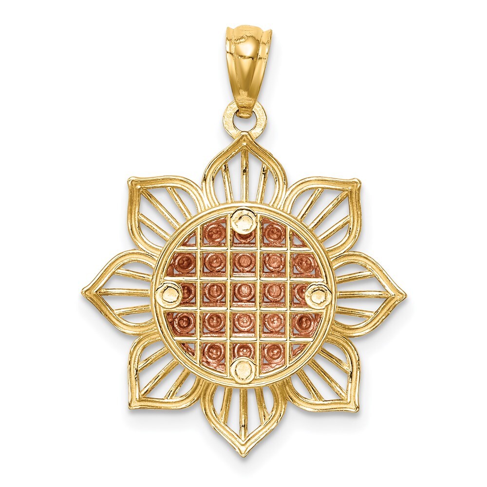 14k Two-tone Gold Diamond-Cut Sunflower Pendant for Women