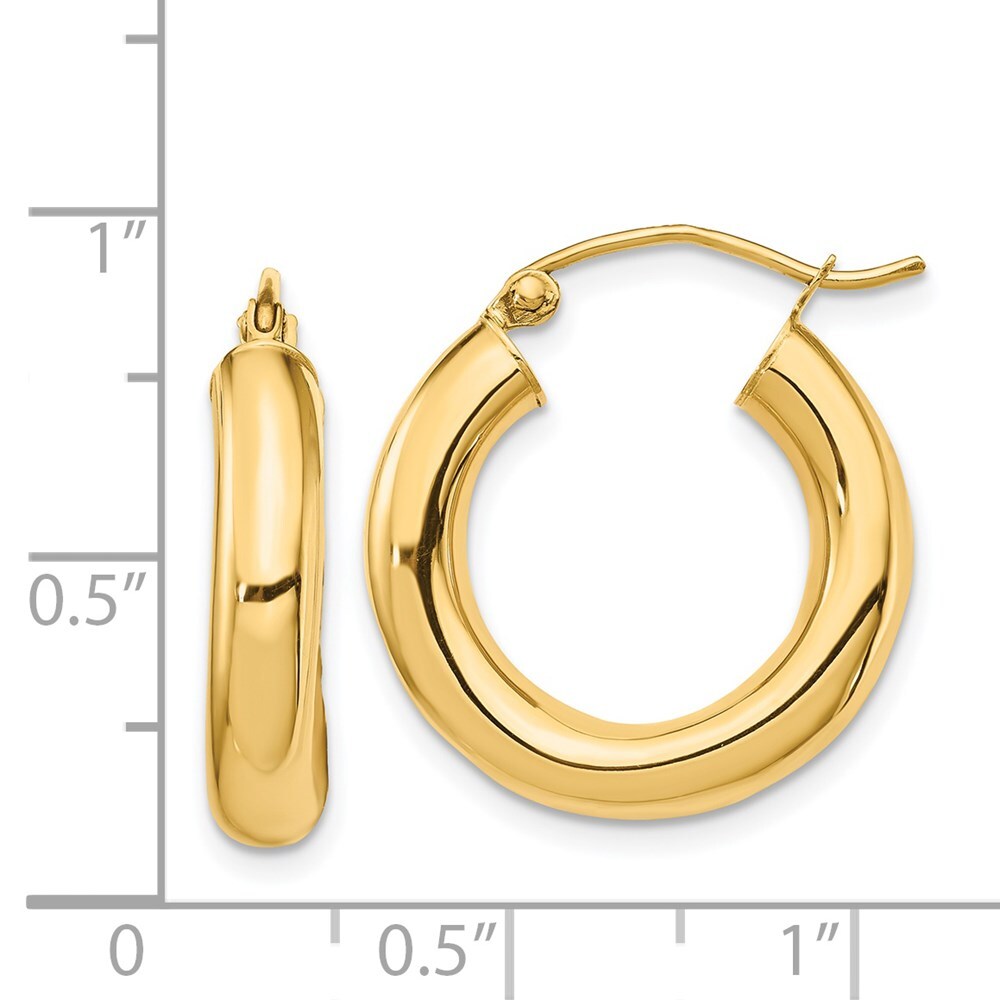 14k Yellow Gold Polished 4mm Tube Hoop Earrings Gift for Women