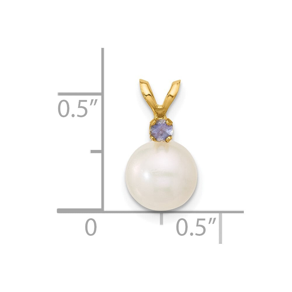 14k Yellow Gold 7-7.5mm Freshwater Cultured Pearl & Tanzanite Pendant