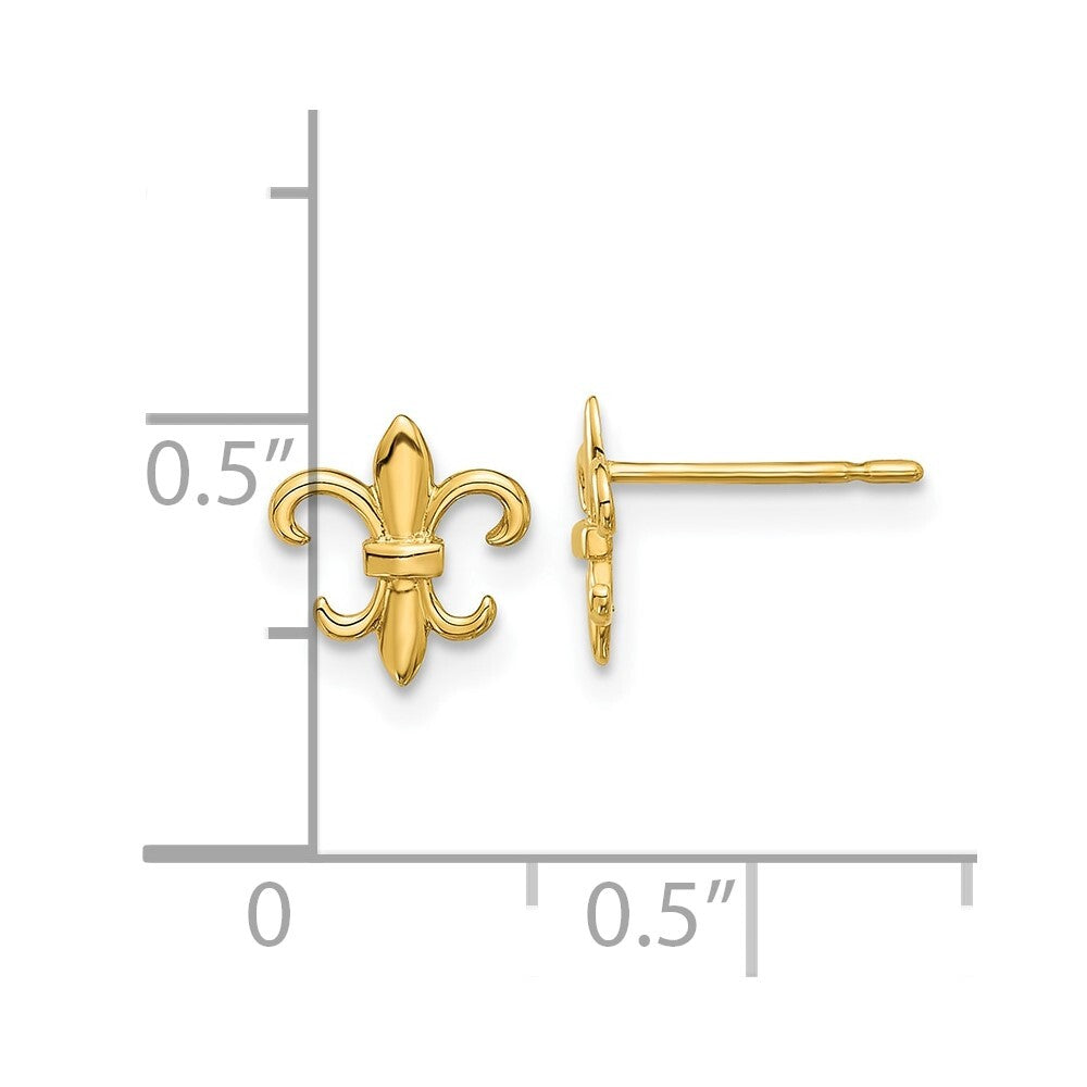 14k Yellow Gold Polished Fleur de Lis Stud Earrings Gift for Women