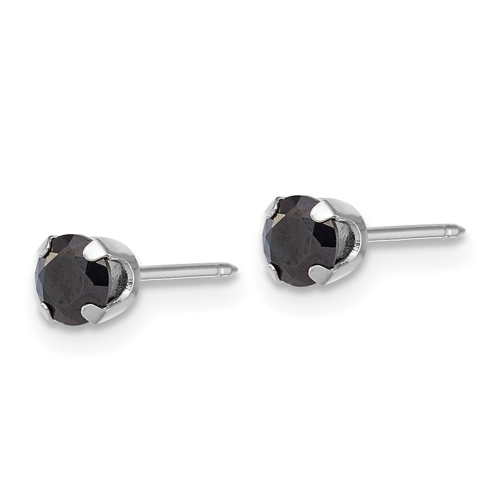14k White Gold Polished 4mm Black CZ Stud Piercing Earrings