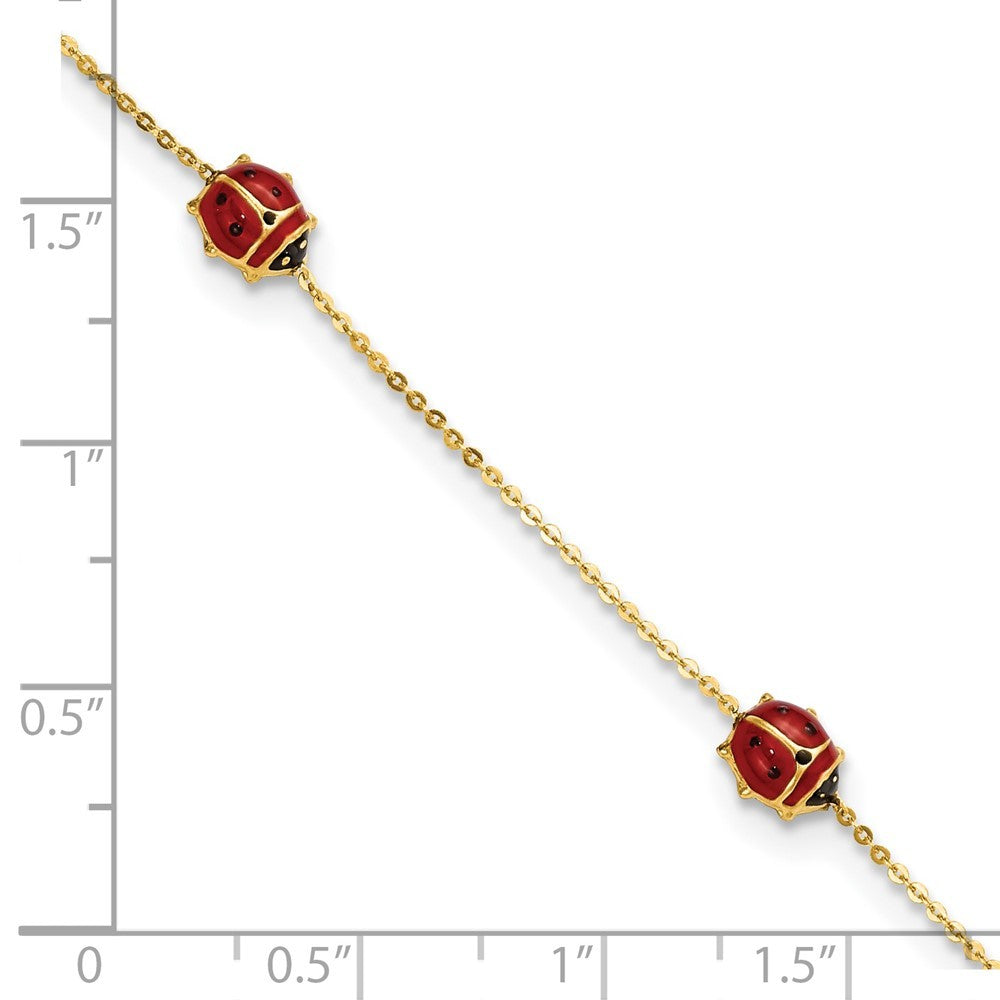 14k Yellow Gold Red and Black Enameled Ladybugs 6.5" Bracelet Plus 0.75" Ext