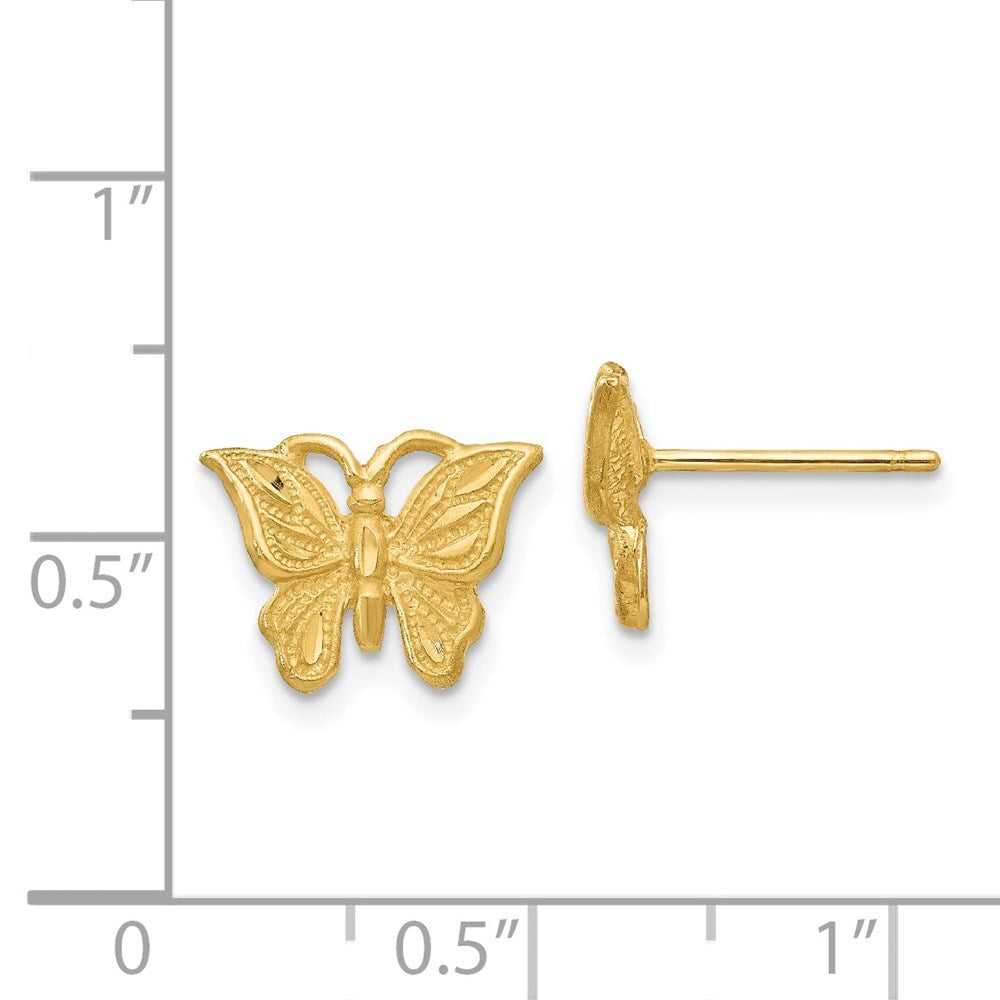 14k Yellow Gold Diamond-cut Butterfly Stud Earrings Gift for Women