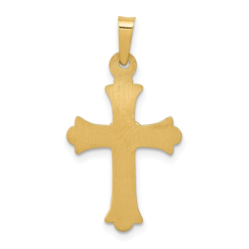 14k Yellow Gold Rhodium Diamond Fleur De Lis Cross Pendant for Women