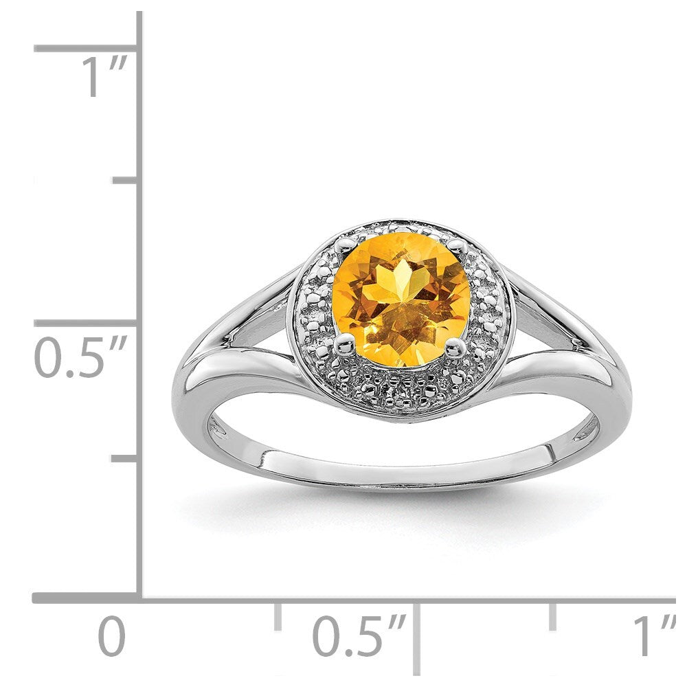 Sterling Silver Rhodium-plated Diamond & Citrine Ring