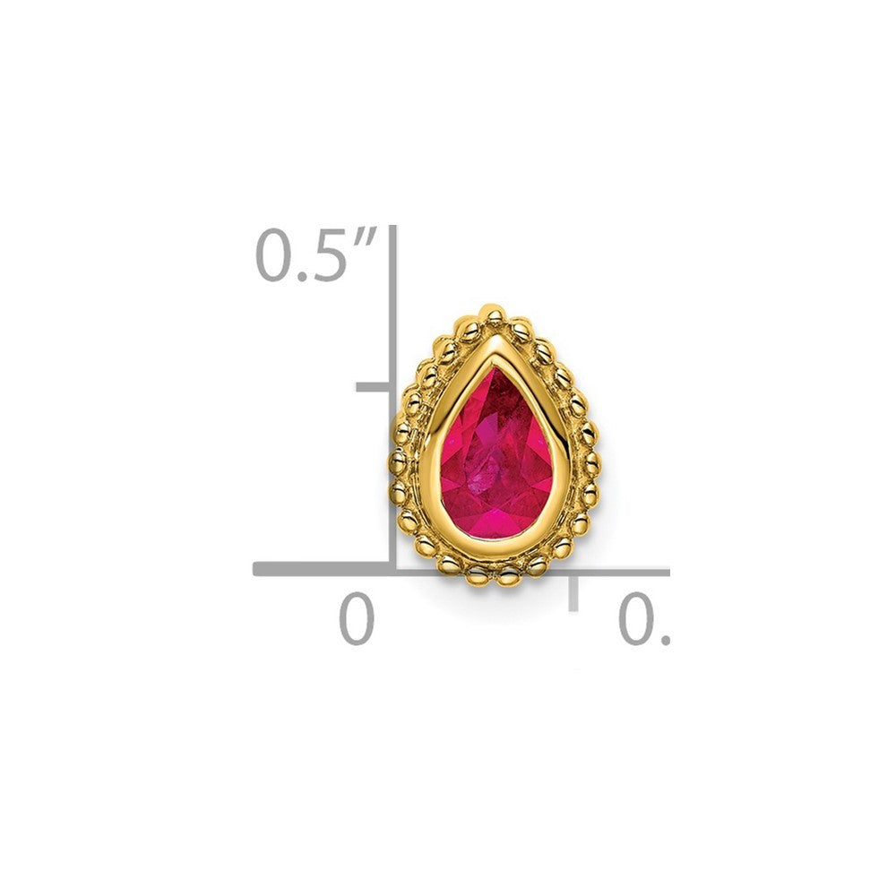14k Yellow Gold Pear Ruby Beaded Edge Chain Slide