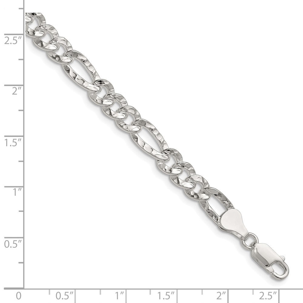 Sterling Silver 6.3mm Hammered Figaro Chain Bracelet