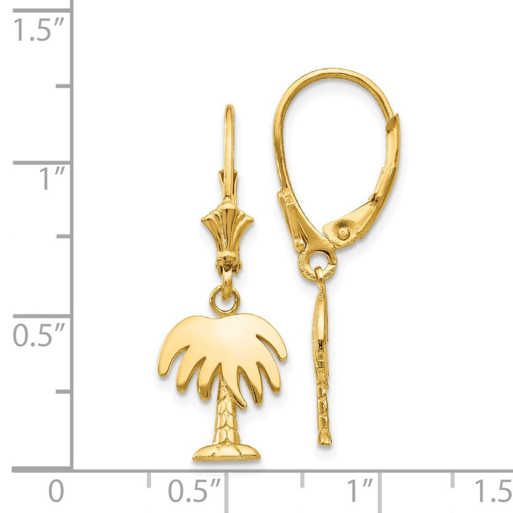 14k Yellow Gold Palm Tree Drop Dangle Earrings