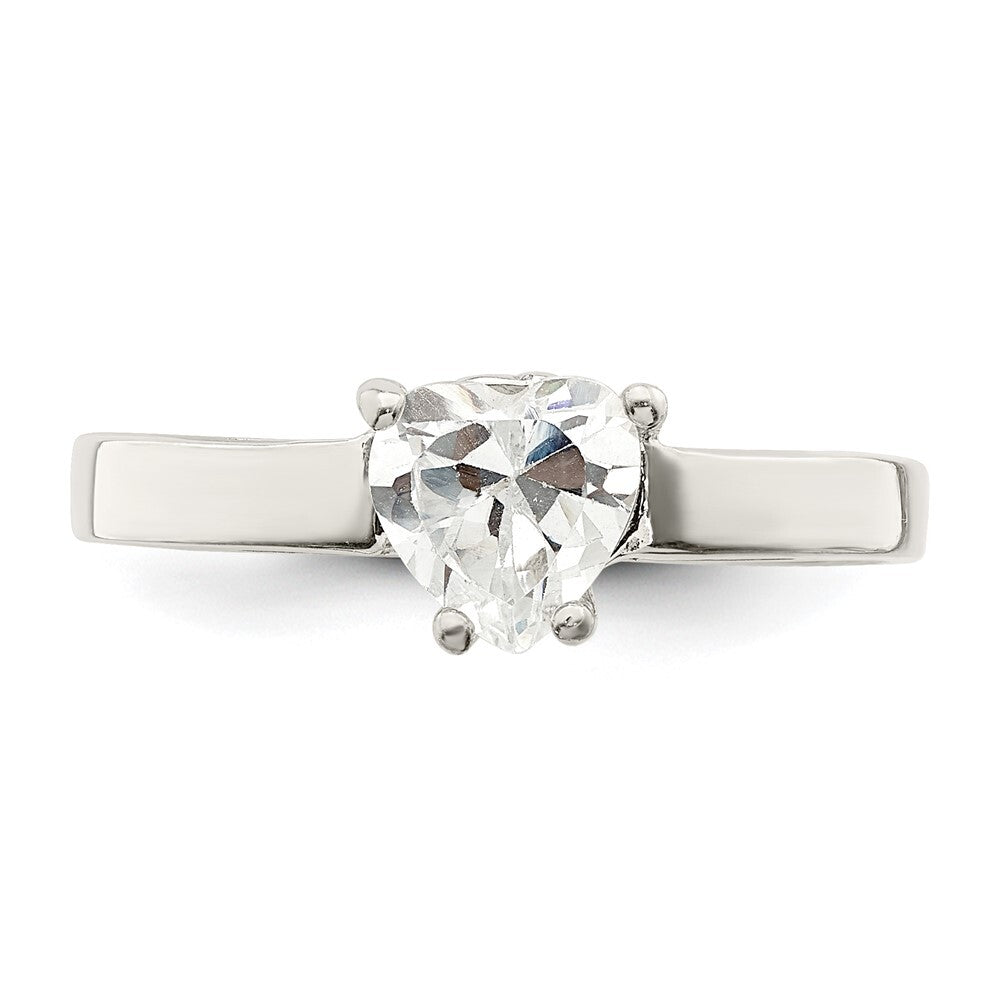 Sterling Silver Solitaire Heart Cubic Zirconia Ring Size 7