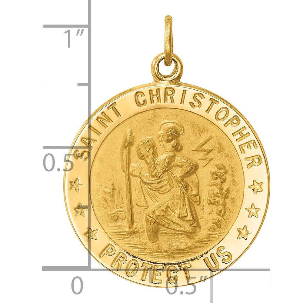 14k Yellow Gold Solid Polished Satin Medium Round St. Christopher Medal