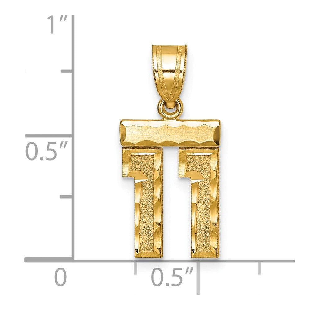 14k Yellow Gold Small Brushed Diamond-cut Number 11 Charm