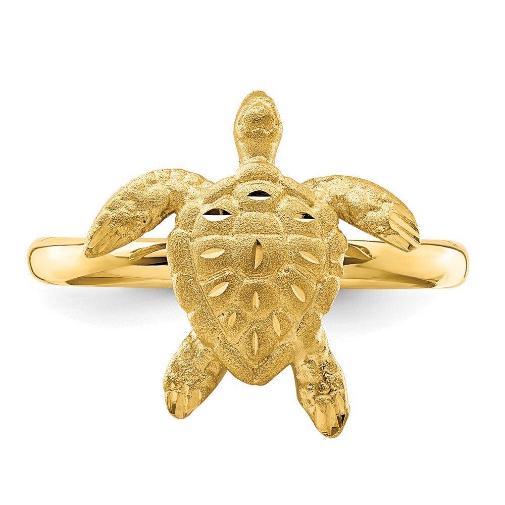 14K Yellow Gold Brushed & Polished Diamond-Cut Turtle Ring
