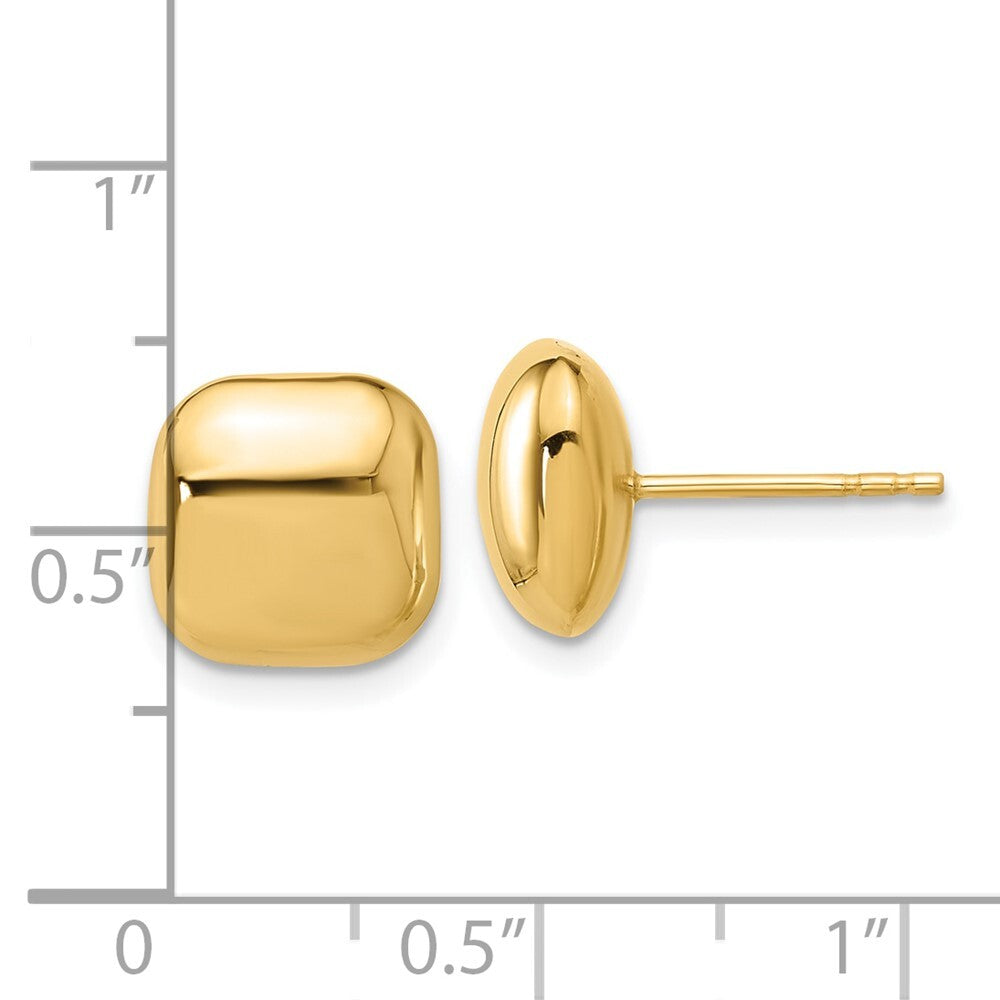 14k Yellow Gold Polished 10mm Puffed Square Stud Earrings Gift for Women
