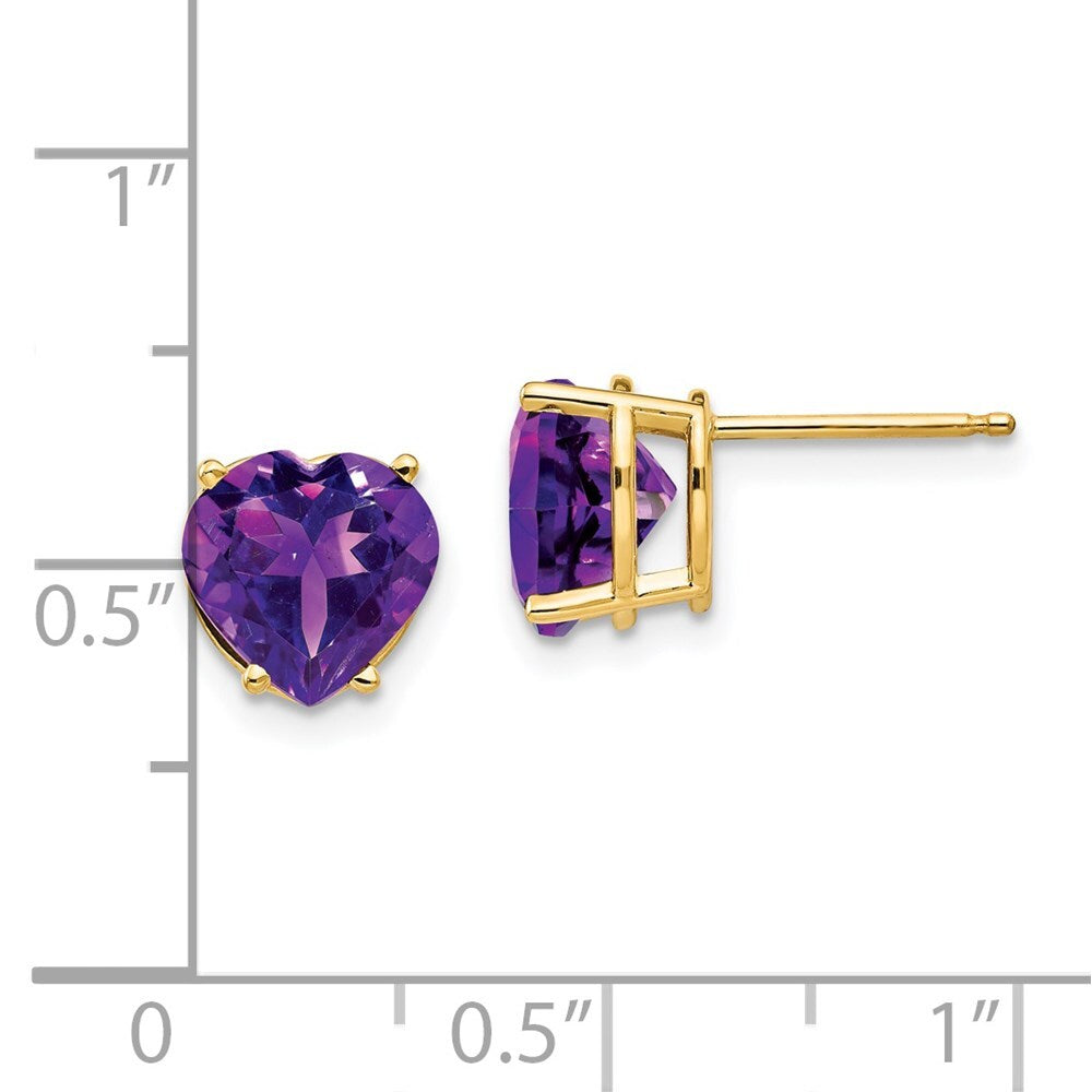 14k Yellow Gold 8mm Heart Amethyst earring Gift for Women
