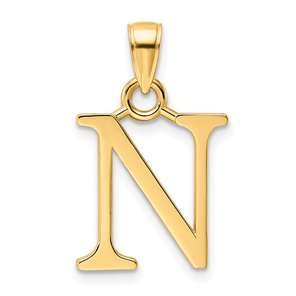 14k Yellow Gold Polished Letter N Pendant for Women