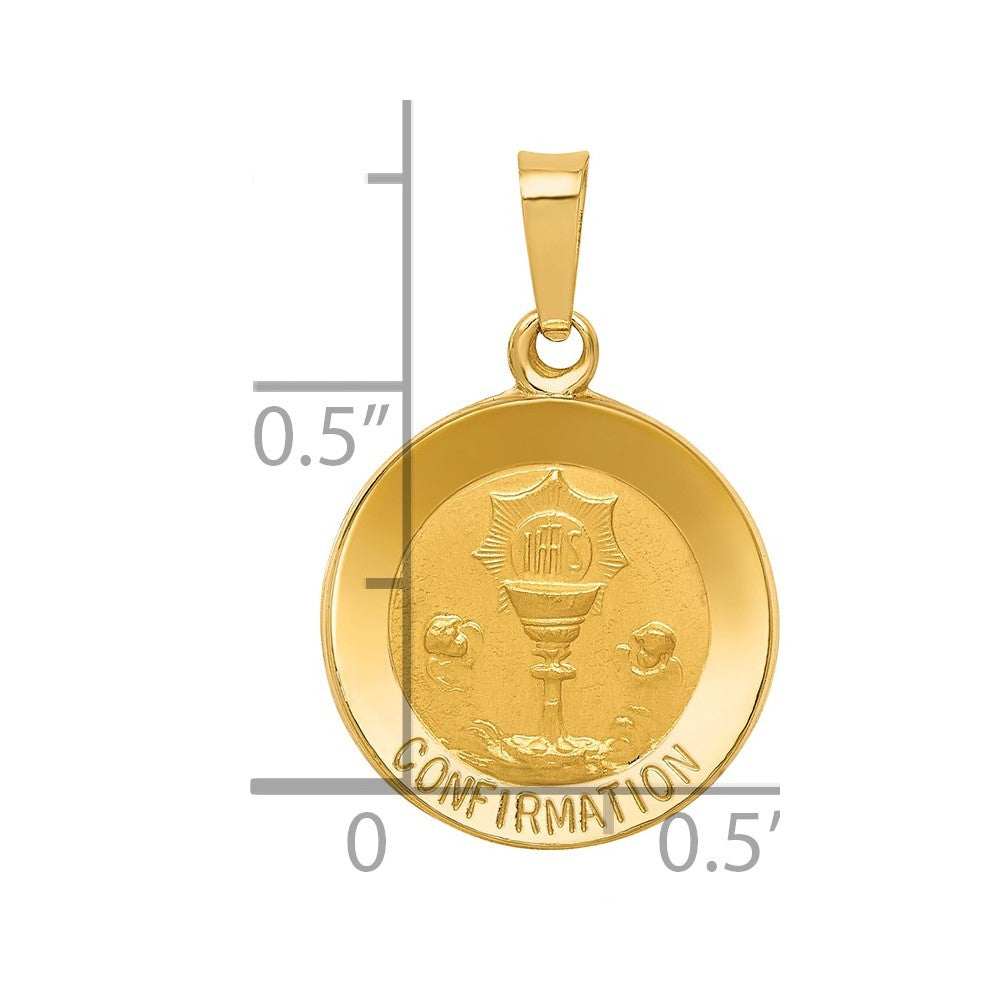 14k Yellow Gold Polished and Satin Confirmation Medal Hollow Pendant