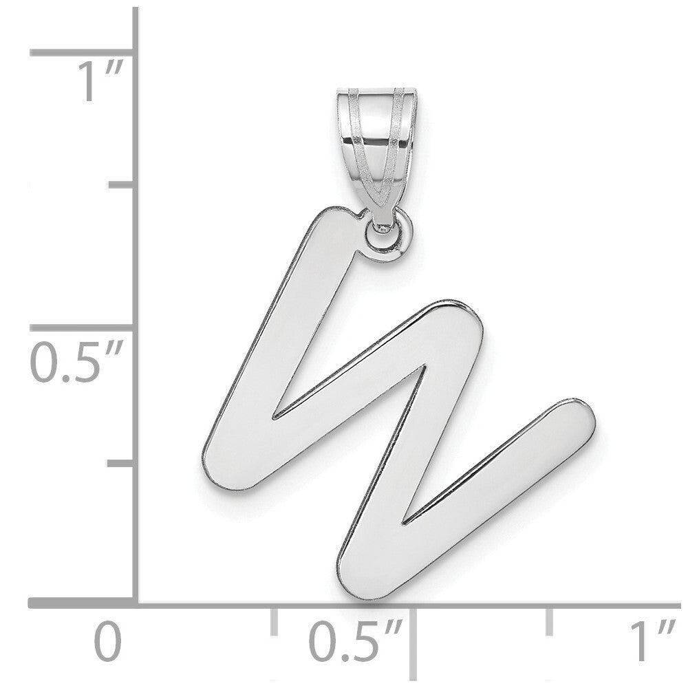14k White Gold Polished Bubble Letter W Initial Pendant for Women