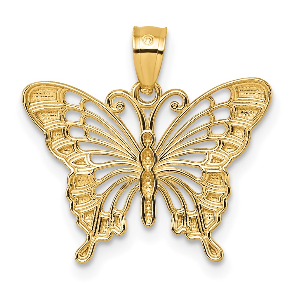 14k Yellow Gold and Rhodium Diamond-cut Polished Cut-out Butterfly Pendant