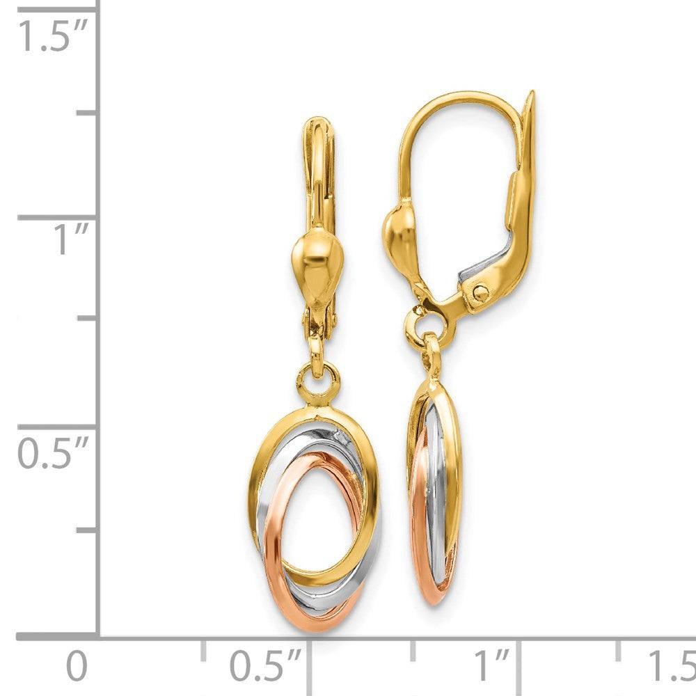 14K Tri-Color Polished Drop Dangle Earrings