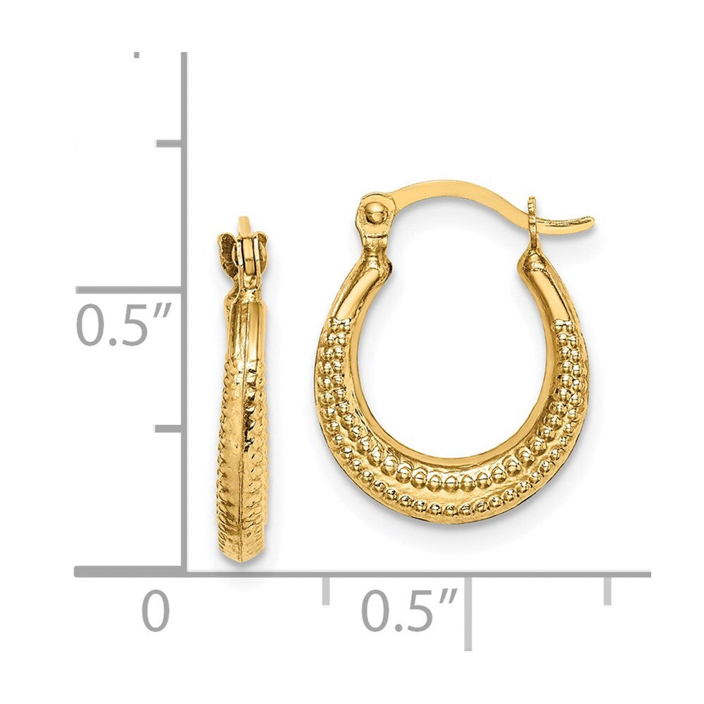 14k Yellow Gold Textured Hoop Earrings Gift for Women