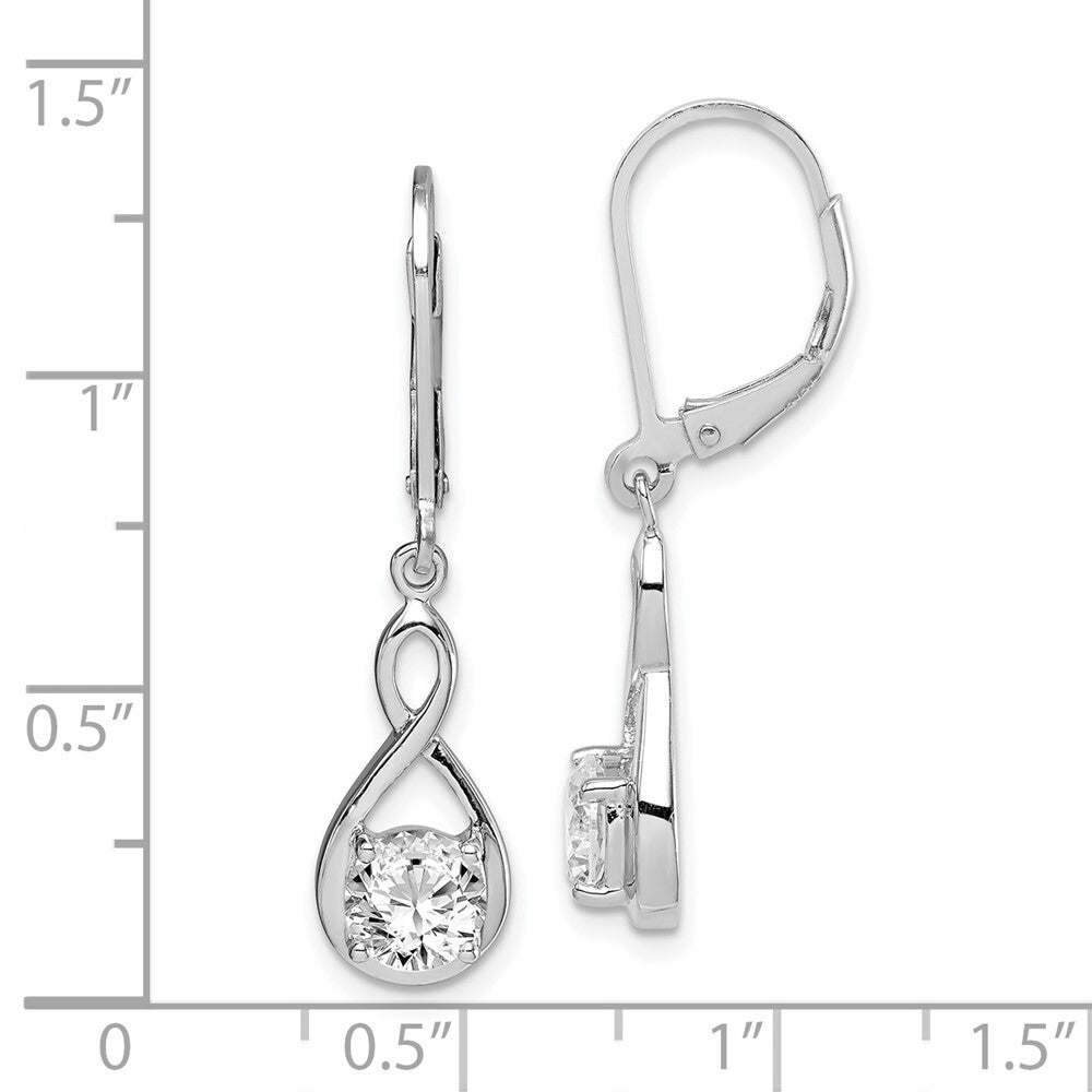 Sterling Silver Polished Cubic Zirconia Infinity Leverback Earrings