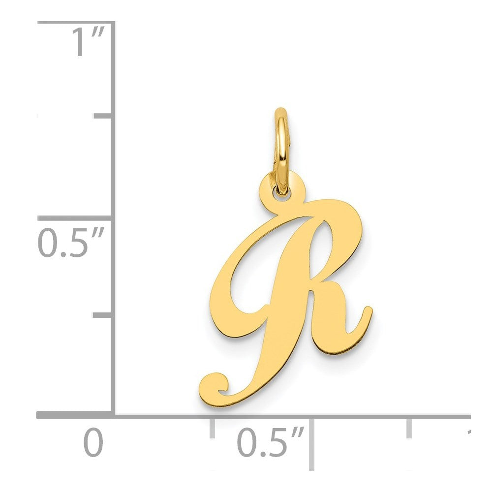 14k Yellow Gold Small Fancy Script Letter R Initial Charm Pendant