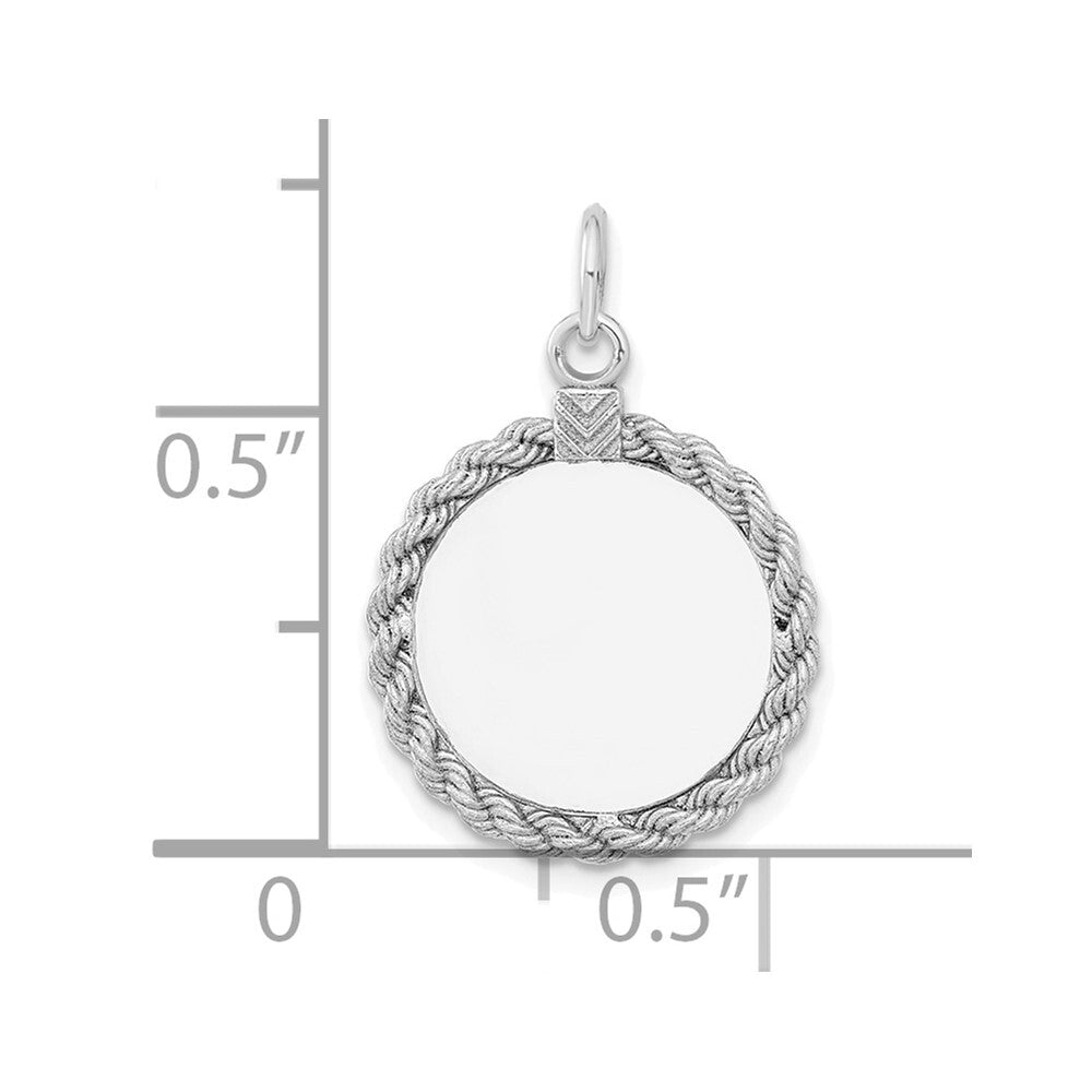 Sterling Silver Rhod-plated Eng. Rnd Rope Polish Front/Satin Back Disc