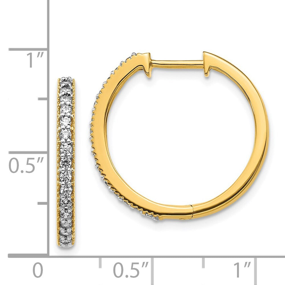 14k Yellow Gold Diamond Milgrain Hinged Hoop Earrings