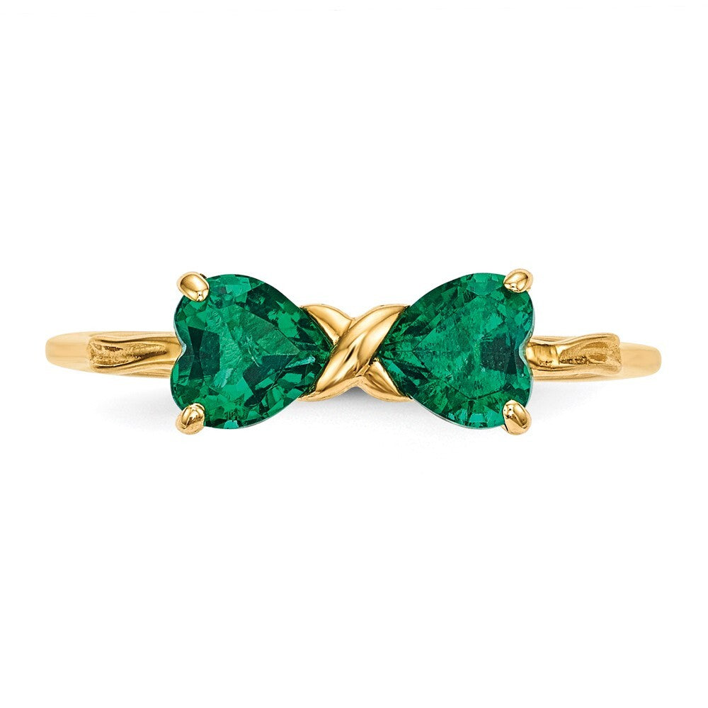 14K Yellow Gold Gold Polished Created Emerald Bow Ring