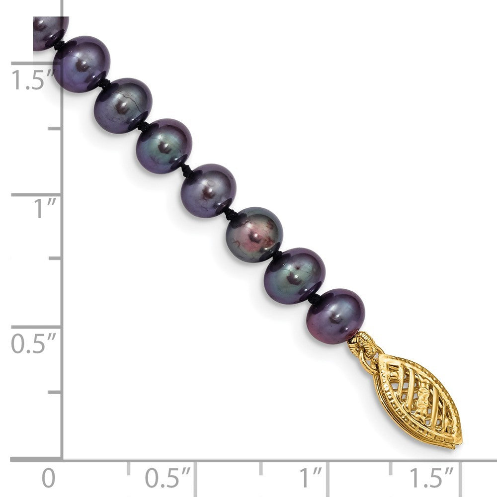 14k Yellow Gold 5-6mm Black Near-Round Freshwater Cultured Pearl 7.5" Bracelet