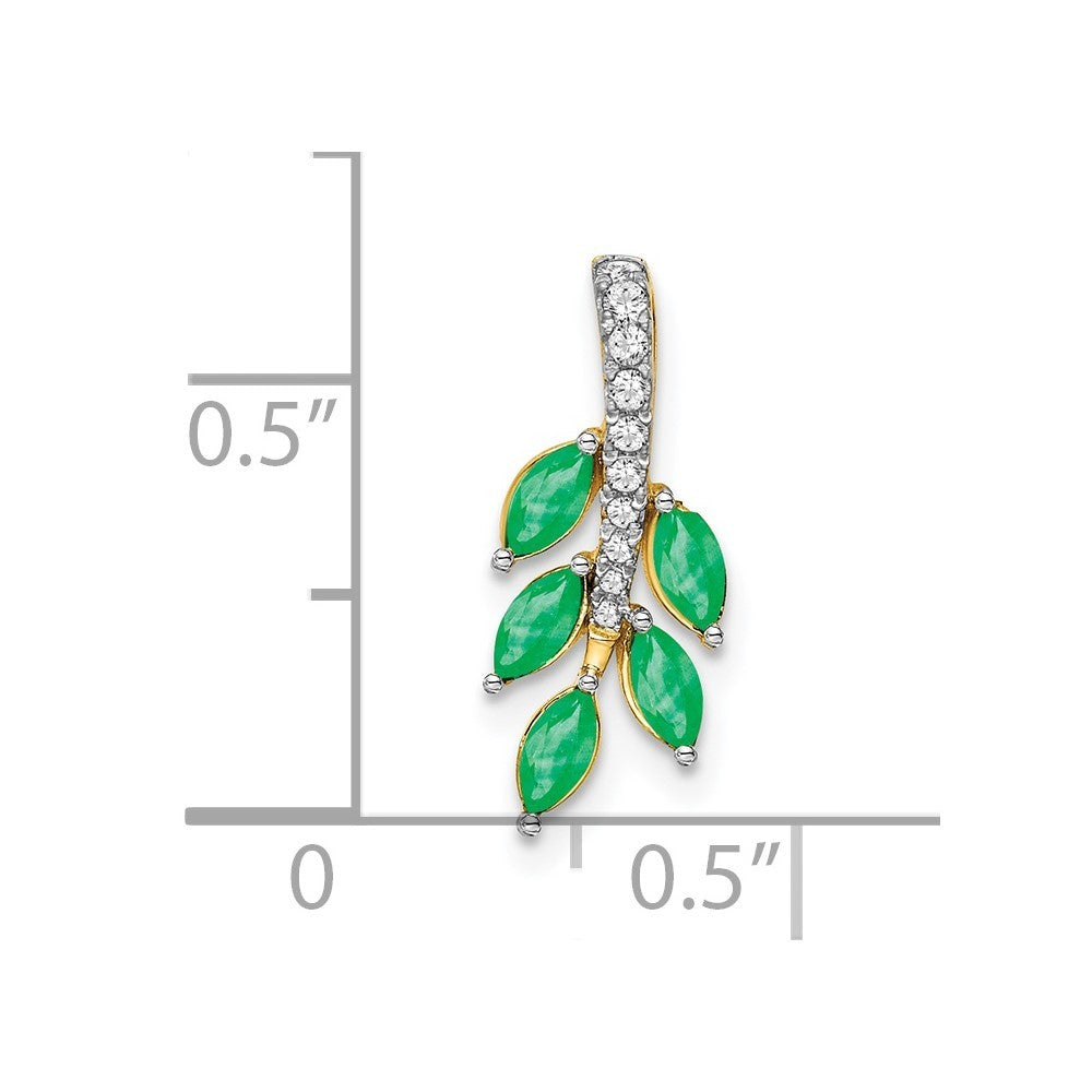 14k Yellow Gold Marquise Emerald and Diamond Leaf Chain Slide