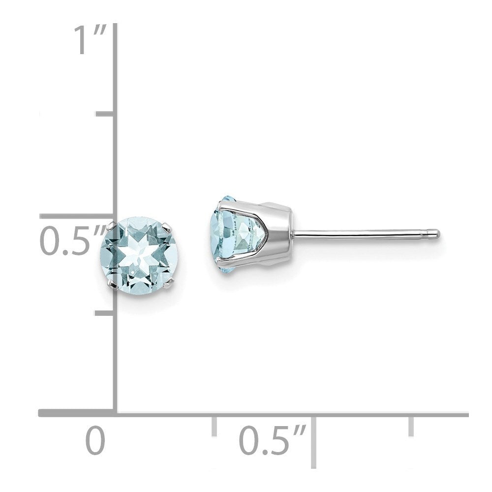 14k White Gold 5mm Aquamarine Stud Earrings Gift for Women