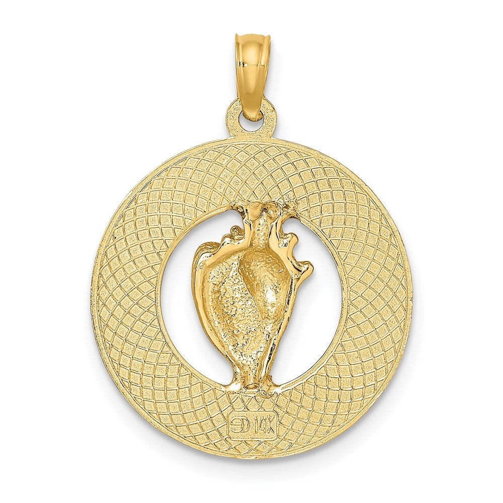 14k Yellow Gold KEY WEST Conch Shell Circle Charm Pendant for Women