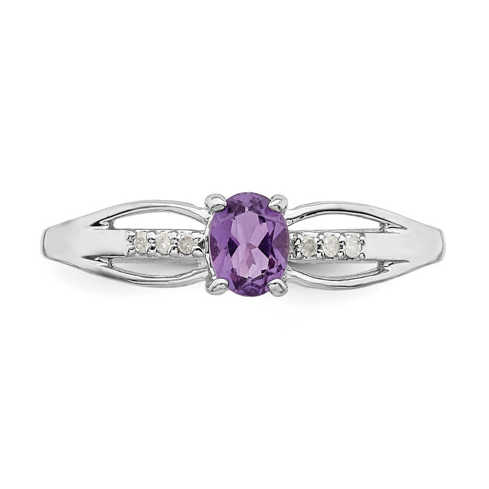 Sterling Silver Rhod-plated Diamond Amethyst Ring Size 8