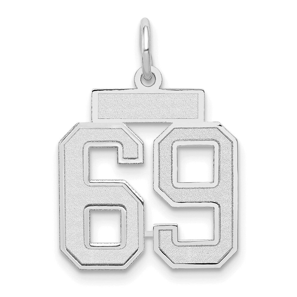 14k White Gold Small Satin Number 69 Charm Pendant for Women