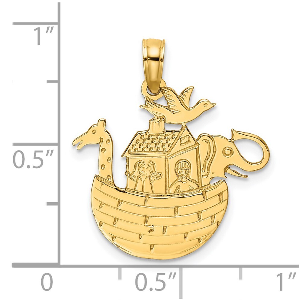 14k Yellow Gold Engraved Flat Noah's Ark Charm Pendant for Women