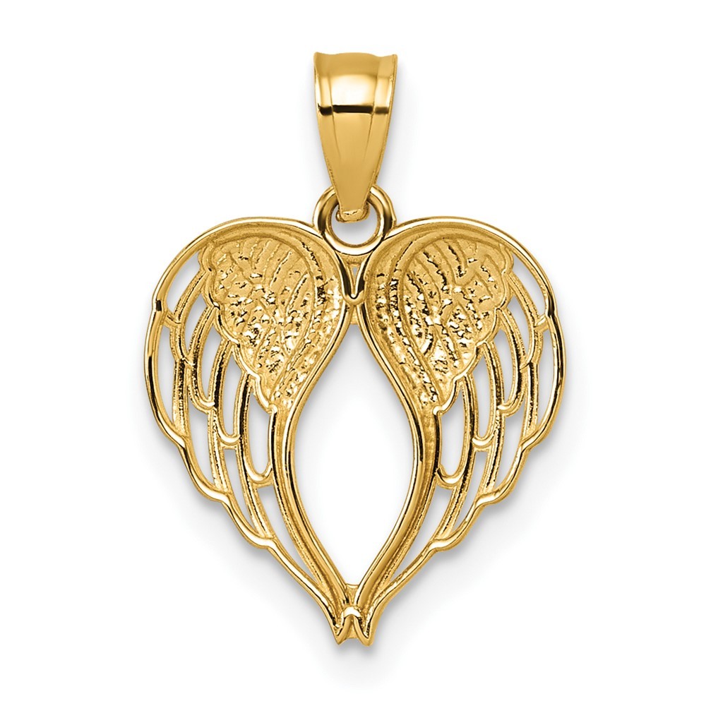 14k Yellow Gold Polished and Diamond-cut Cut-out Wings In Heart Shape Pendant