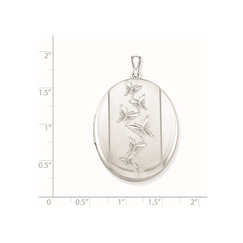 Sterling Silver Rhodium-plated Butterflies 34mm Oval Locket
