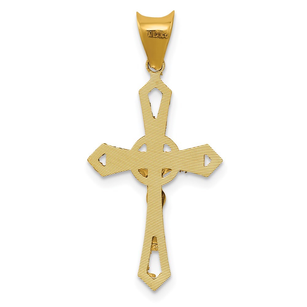14k Yellow Gold Rhodium Crucifix Cross Pendant