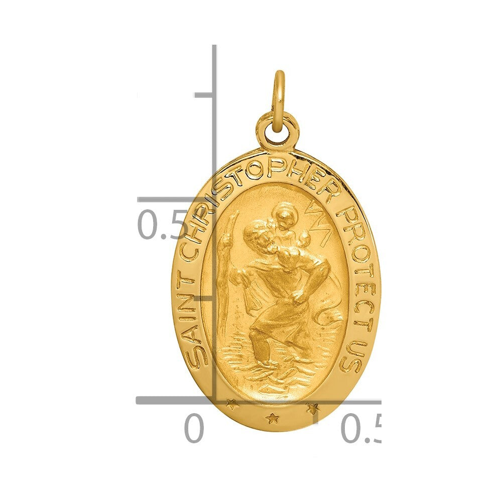 14k Yellow Gold Solid Polished/Satin Small Oval St. Christopher Medal Pendant