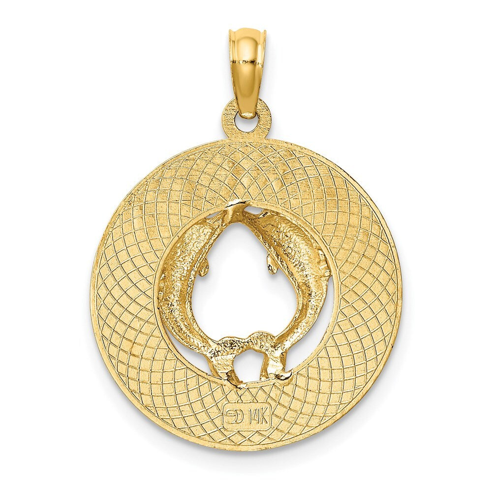 14k Yellow Gold CANCUN Dolphin Circle Charm Pendant for Women