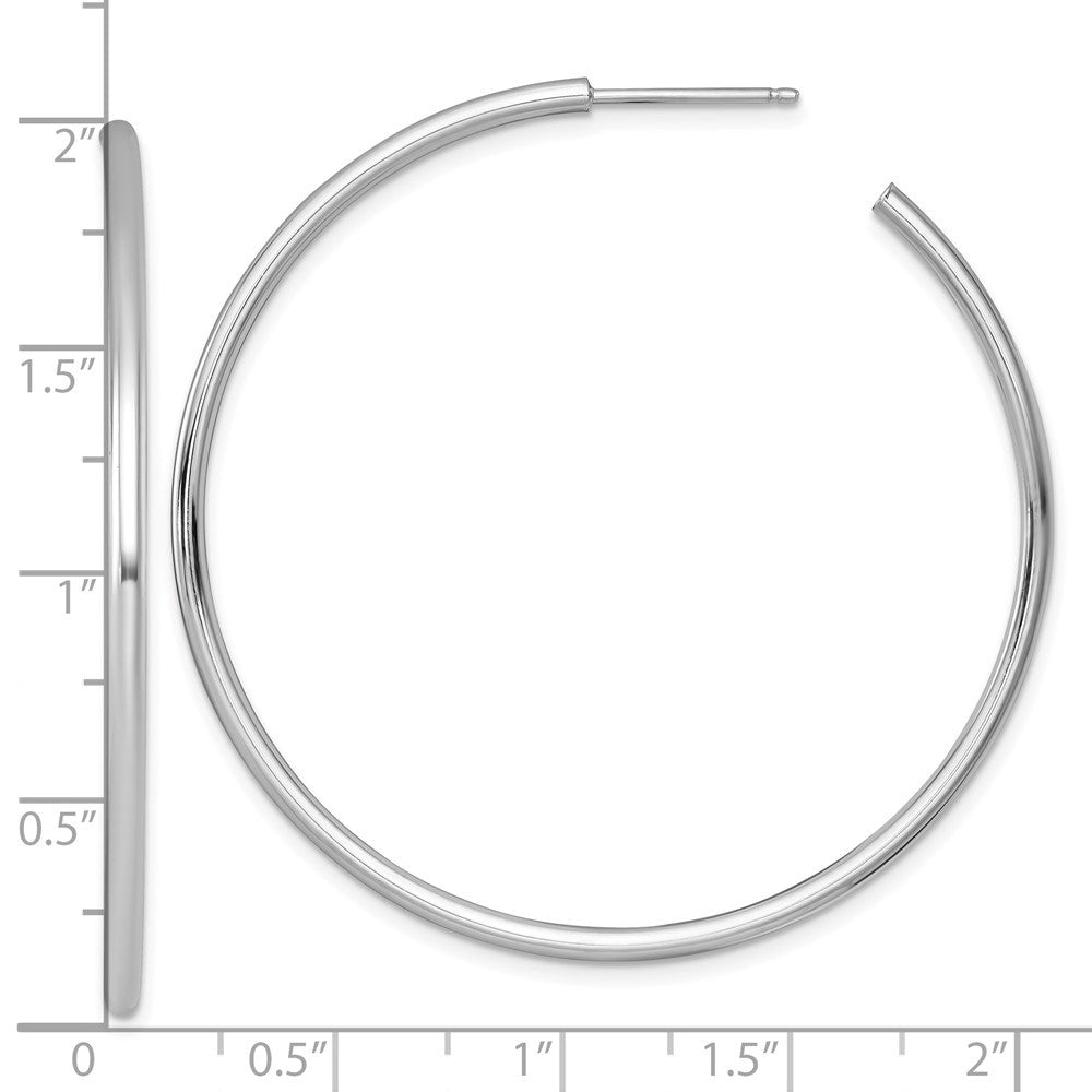 14k White Gold Polished 2 x 50mm Tube C-Hoop Earrings