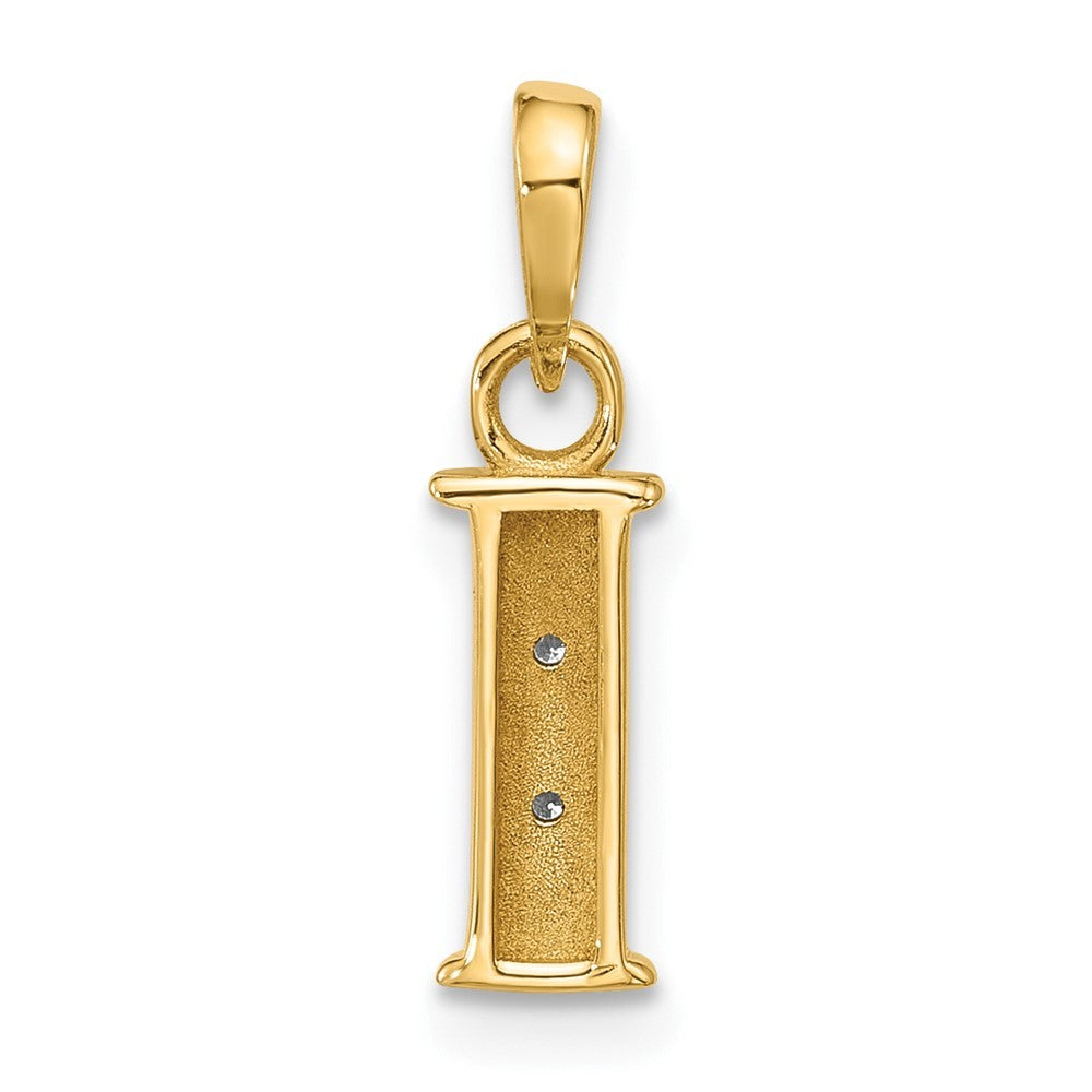 14k Yellow Gold with Rhodium Diamond Letter I Initial Pendant